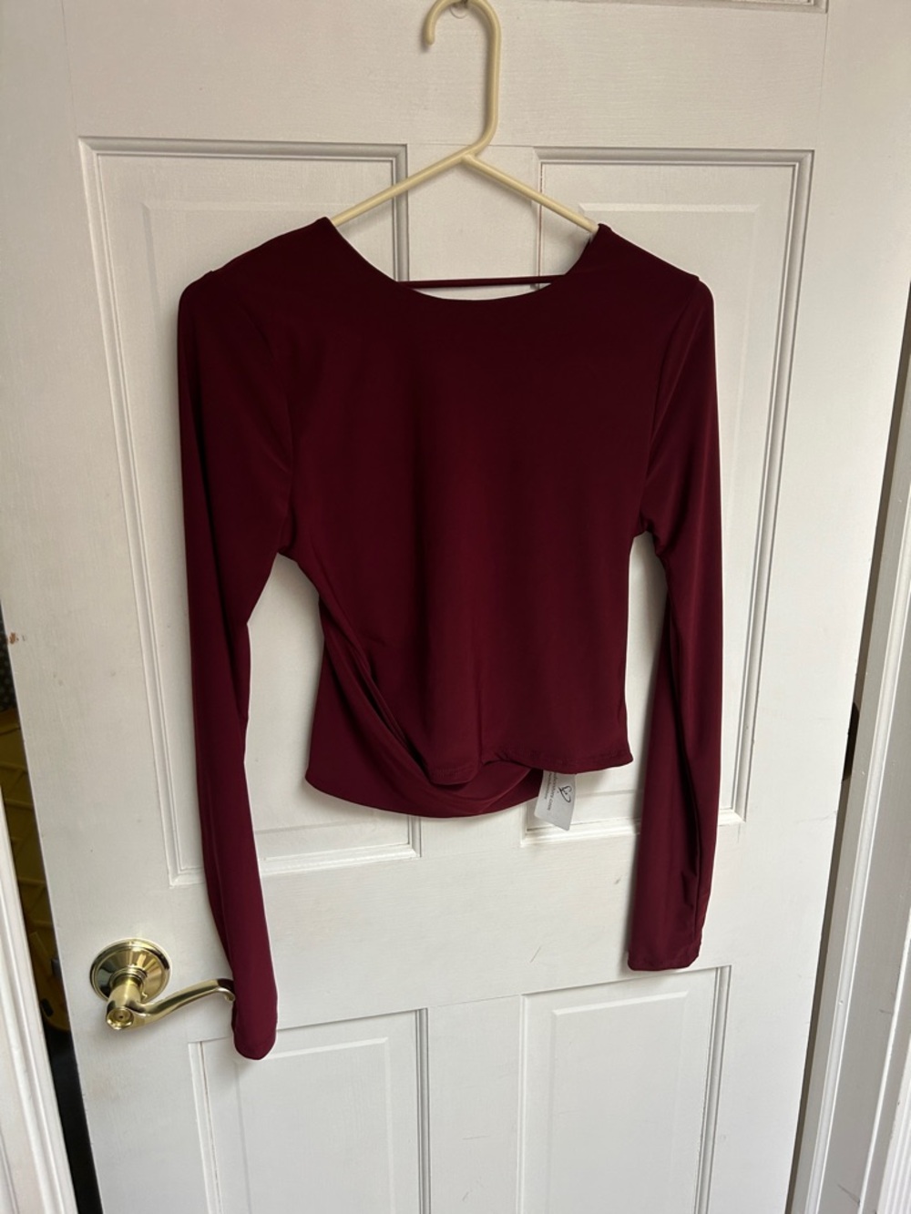 Windsor Long-Sleeve Twist-Front Top in Burgundy